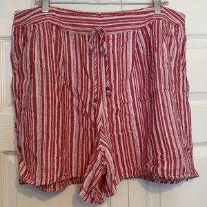 Terra & Sky Red Stripe Linen Blend Shorts Size 1X